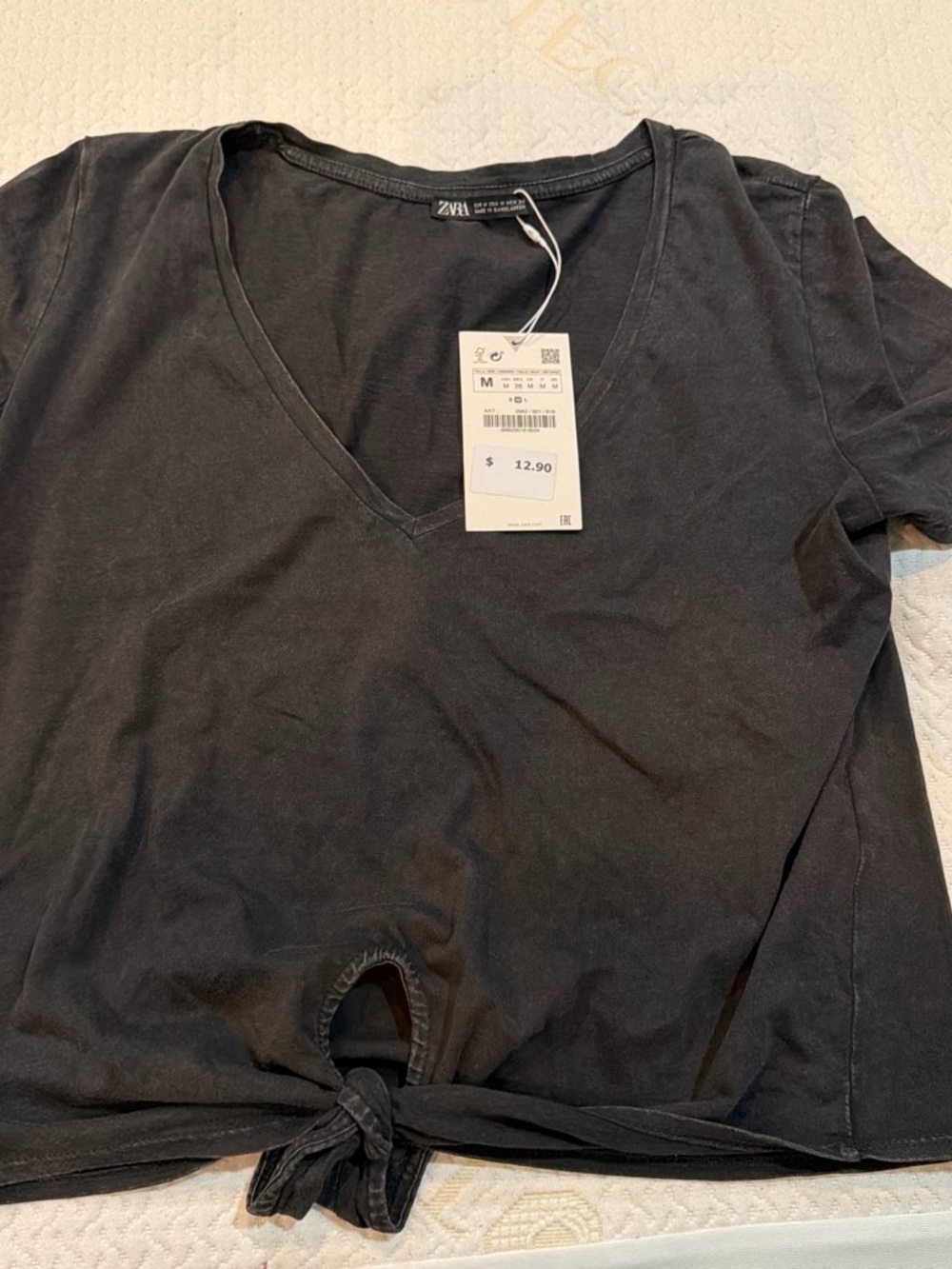 Zara Black V-Neck Tie-Front Crop Top